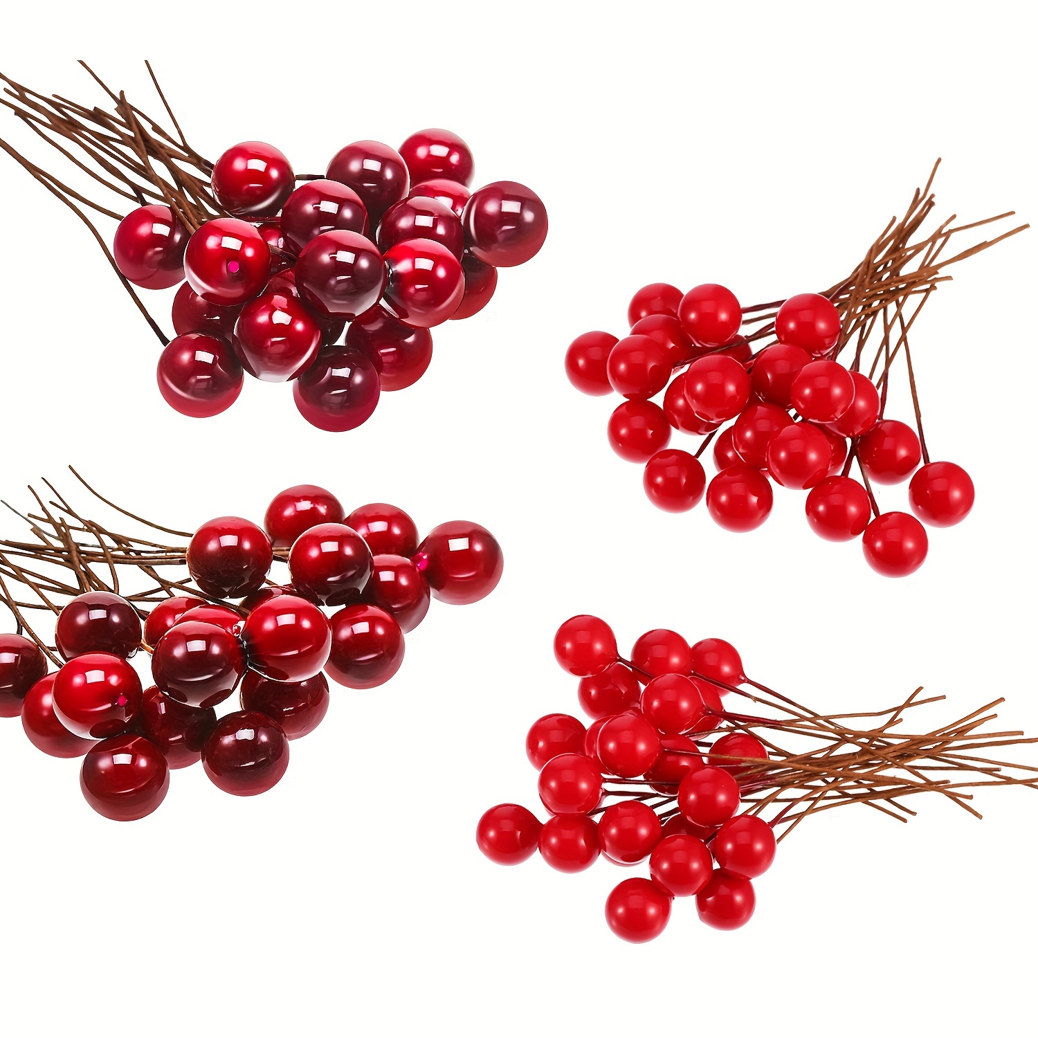 Bulk 6 Pcs Artificial Stems with Red Berry Blueberry 17 Inch Xmas