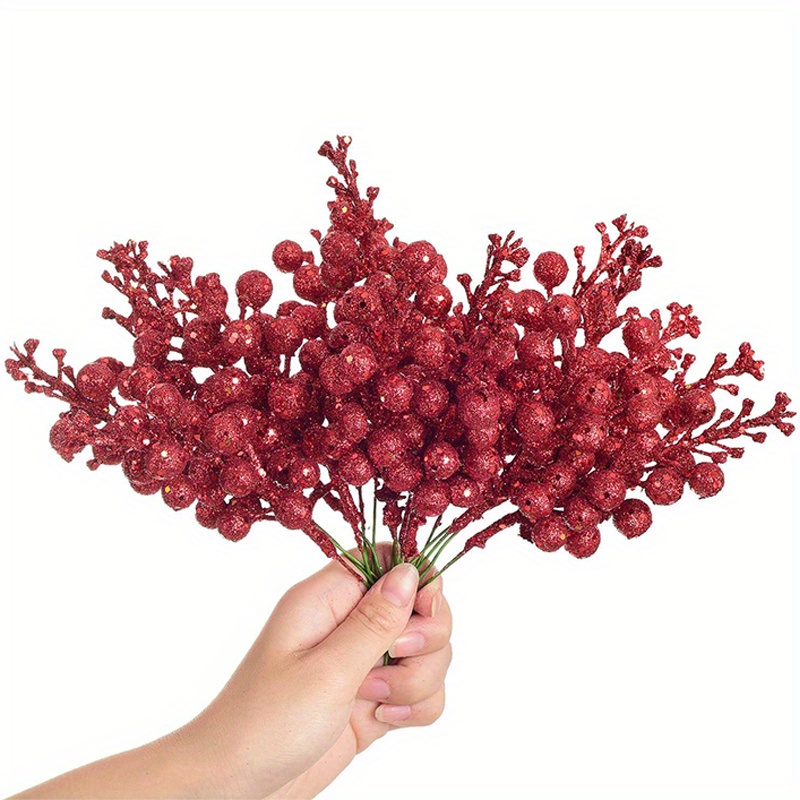 Ciieeo 30pcs Christmas Pearls Sticks Winter Floral Picks Berry Stems Spray  Christmas Berry Branches Christmas Floral Picks Holiday Holly Berries Xmas