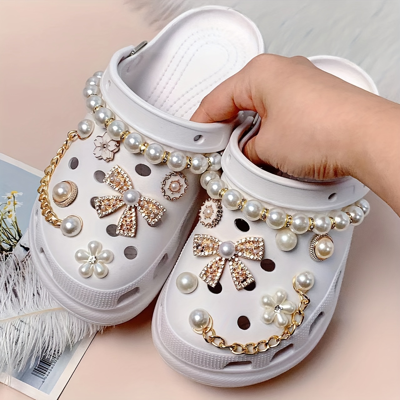 Artificial Pearl Shoe Charms For Girl Women Bling Croc - Temu Philippines