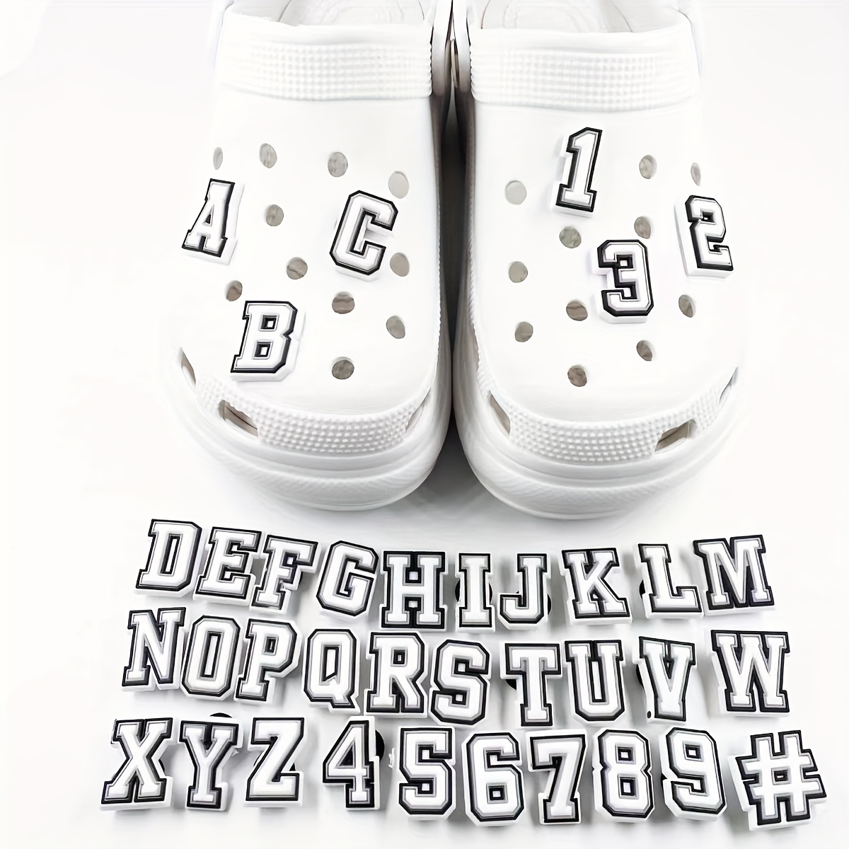 White & Black Crocs Jibbitz Letter N Shoe Accessories