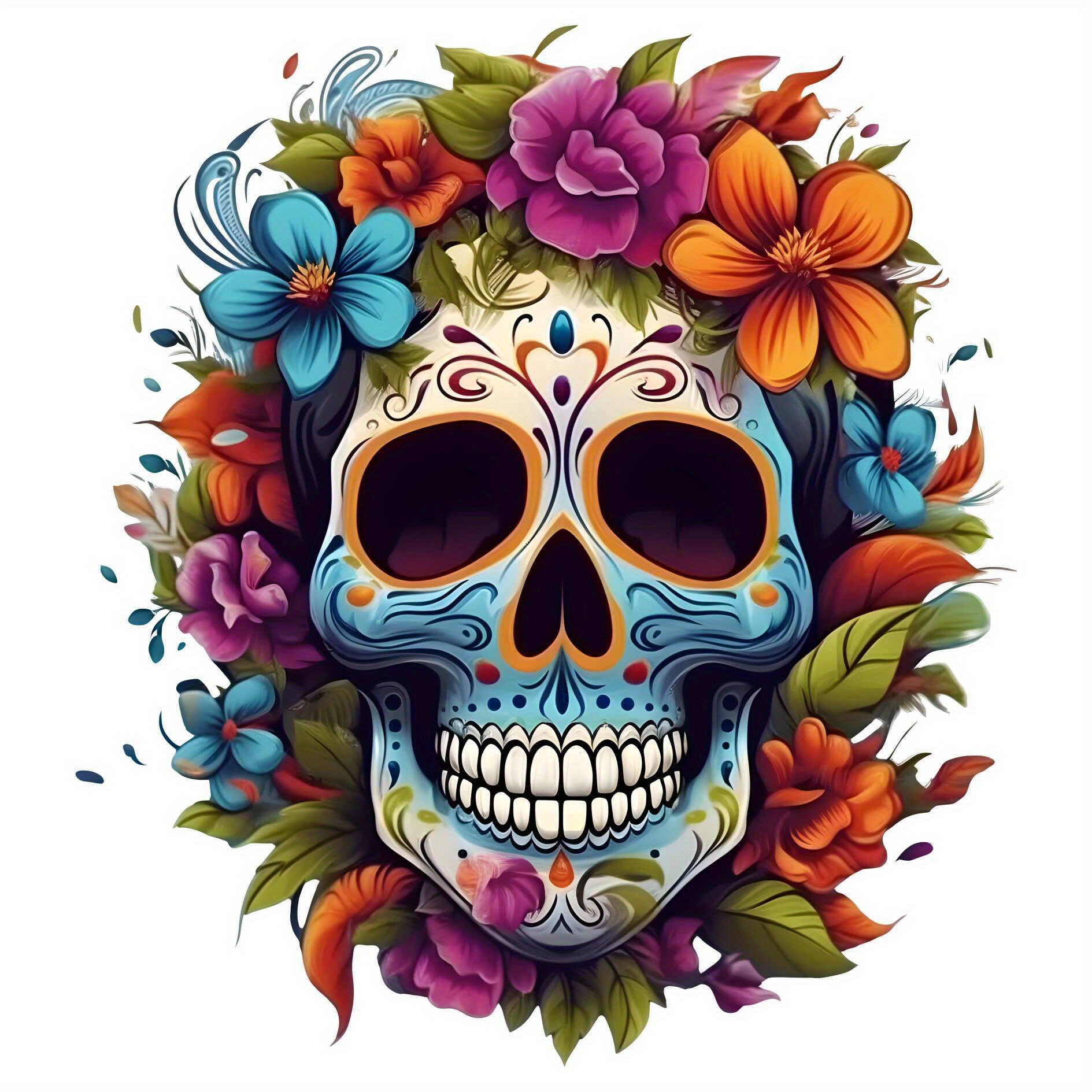 Pocket Size Flower Skull Vinyl Iron On Heat Transfer Sticker - Temu