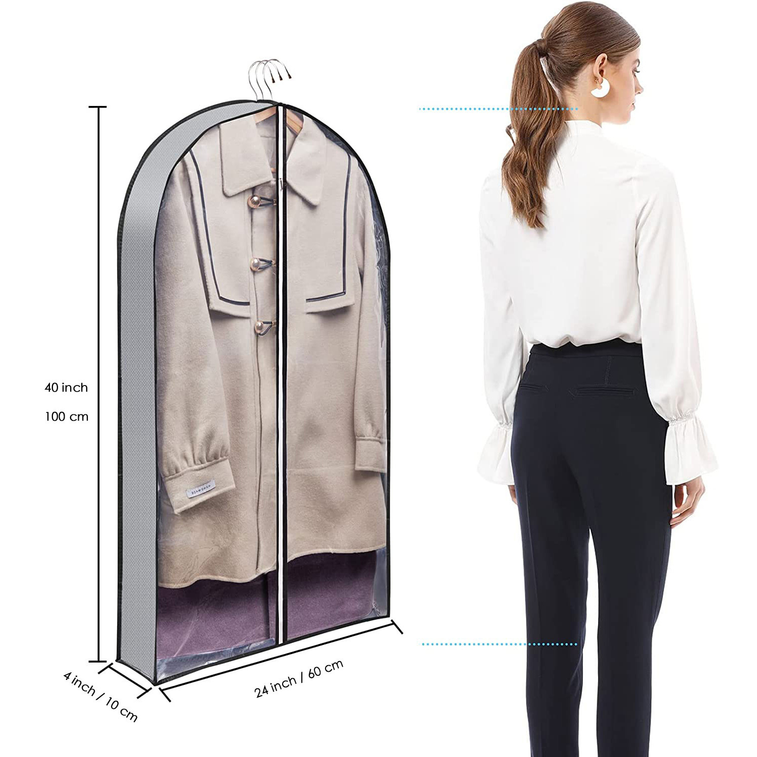 Grey Garment Bags For Hanging Clothes Clear Moth Proof Plastic