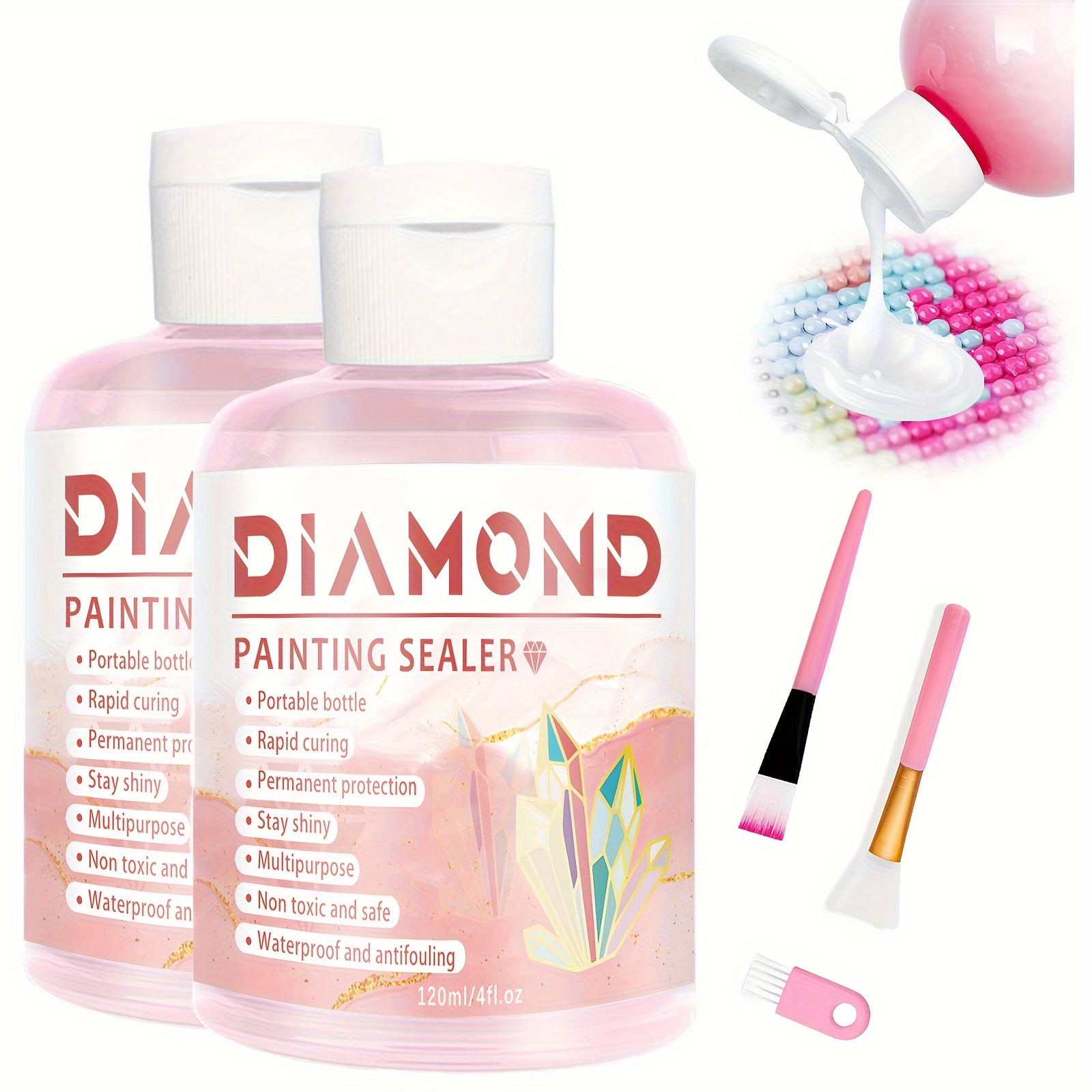 Diamond Painting Sealer 250 ml/8.45 oz with Silicone Brush, 5D Diamond Art Sealer Permanent Hold Shine Effect for Protect Diamond Painting and