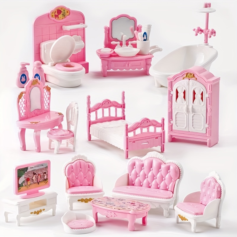 Doll Accessories Toys Girls Play House Toys Big Bed & Dresser Dressing  Table With Chairs Doll House Furniture For Barbie Doll - Dolls Accessories  - AliExpress