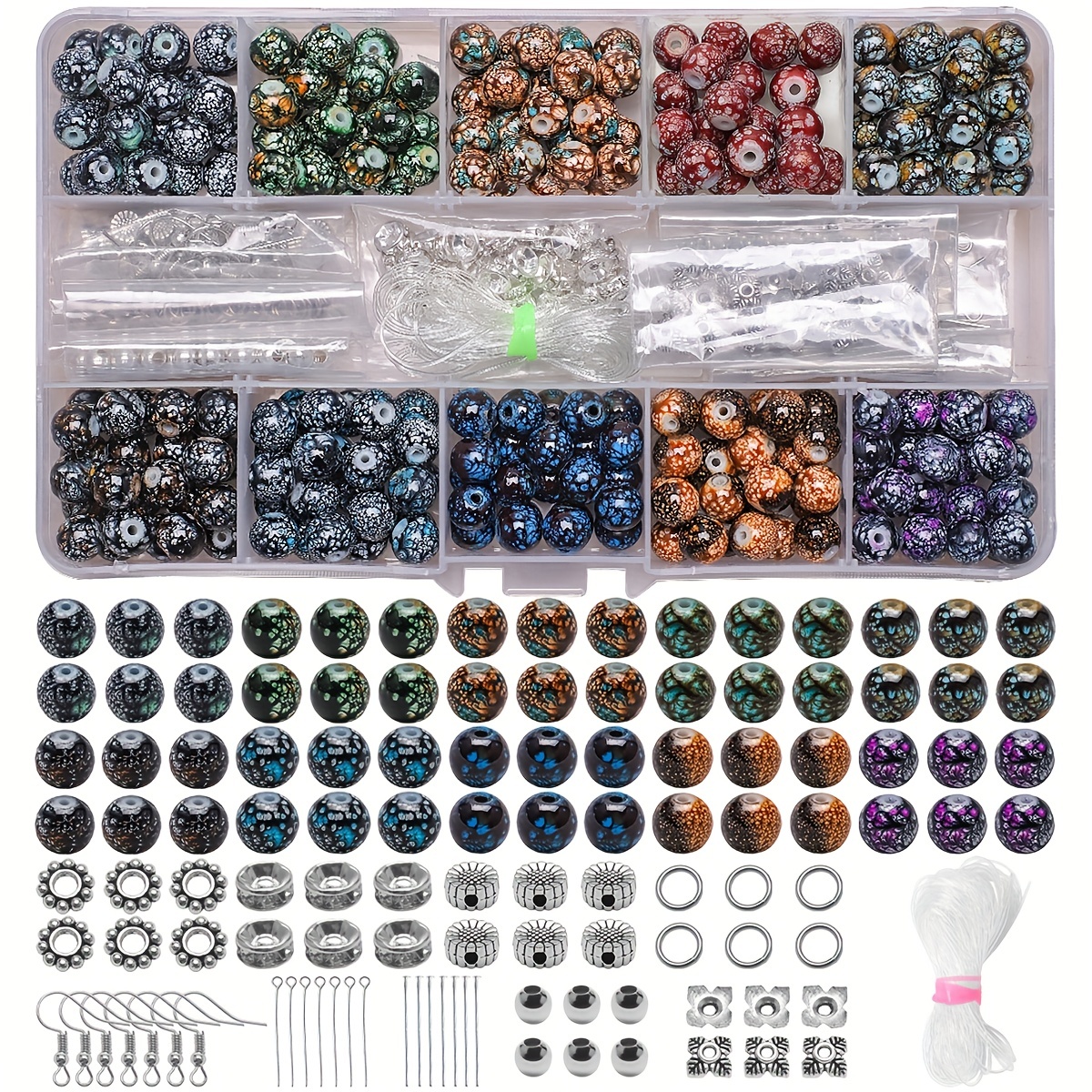 671Pcs Glass Beads Bracelet Making Kits 30 Colors 8Mm Crystal