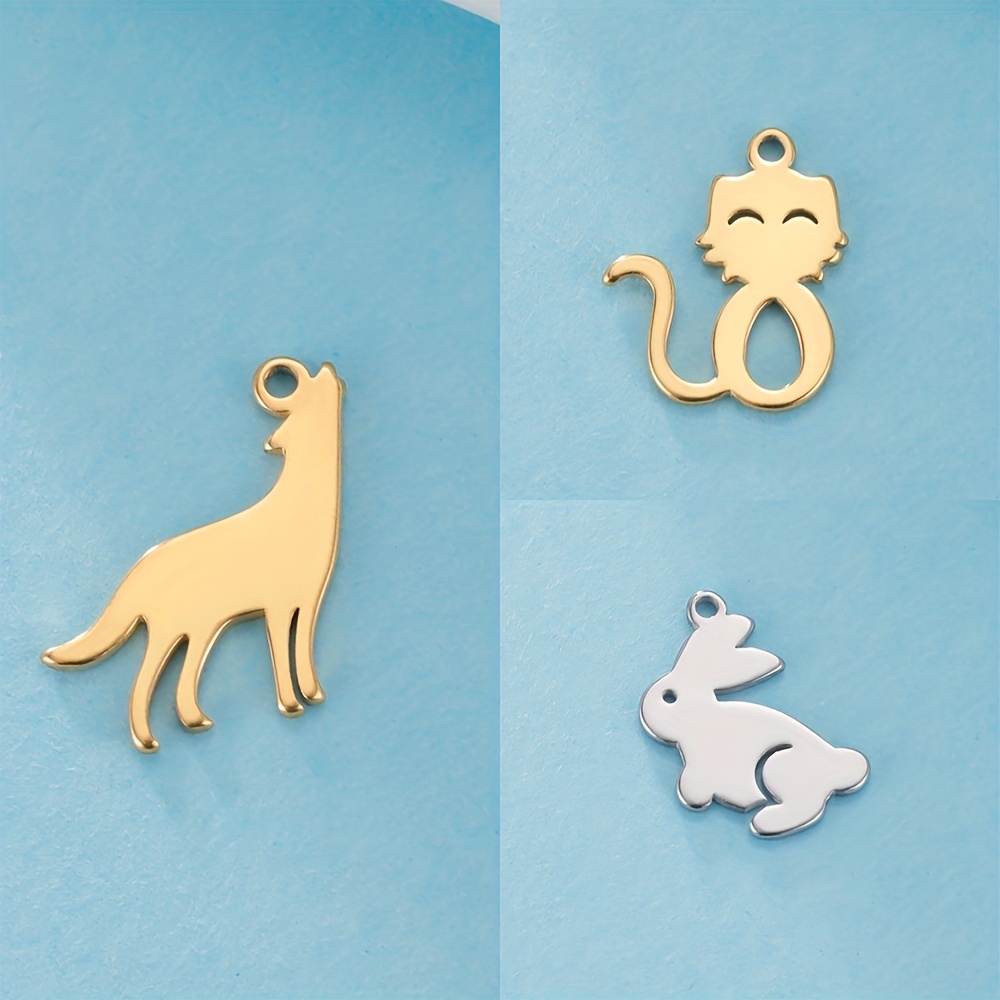 Stainless Steel Charms For Jewelry Making Cat Rabbit Wolf - Temu