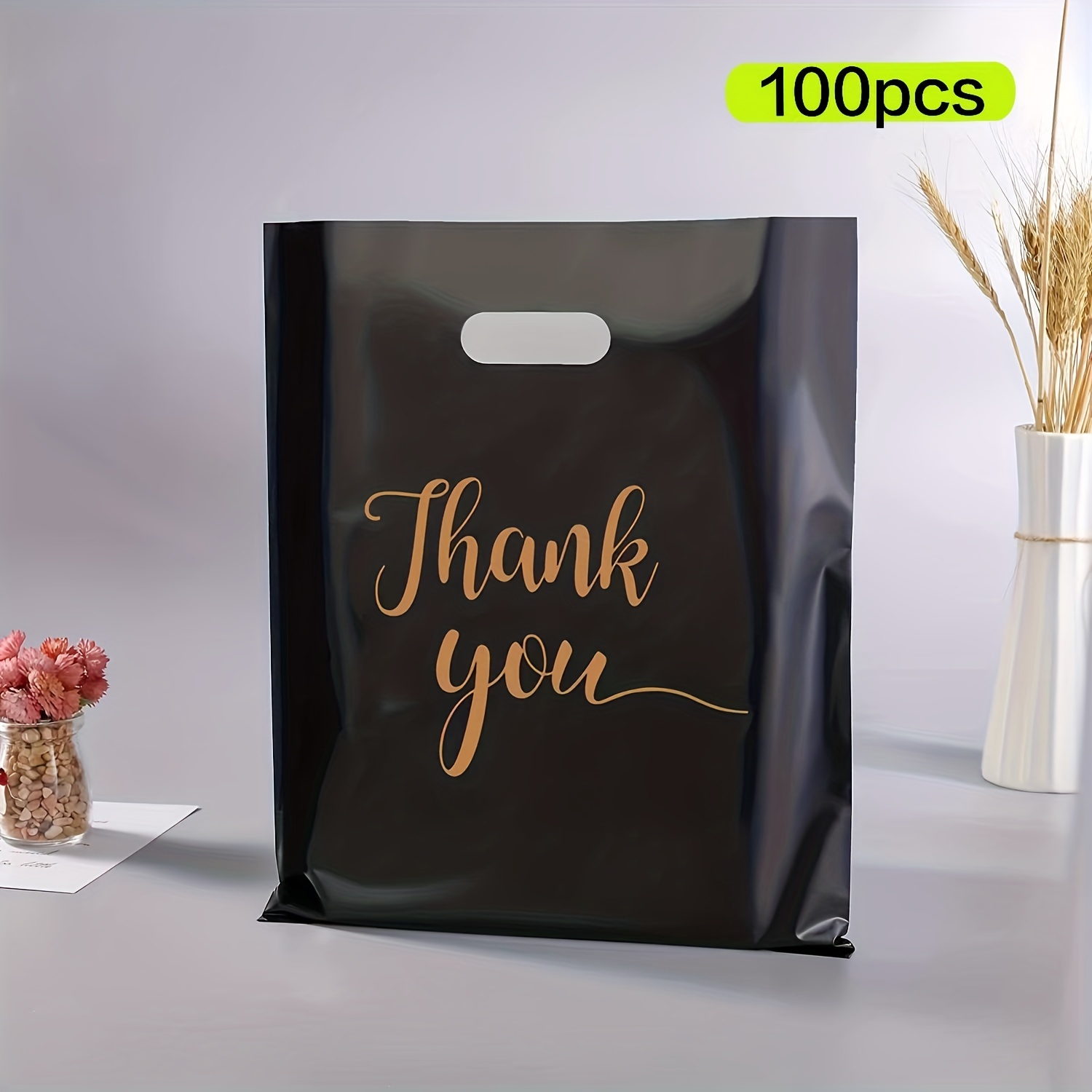 100Pcs Thank You T-shirts Plastic Shopping Bags Grocery Store Small  Business Food Bags With Handles 11.8x19inch Printed In White Purple