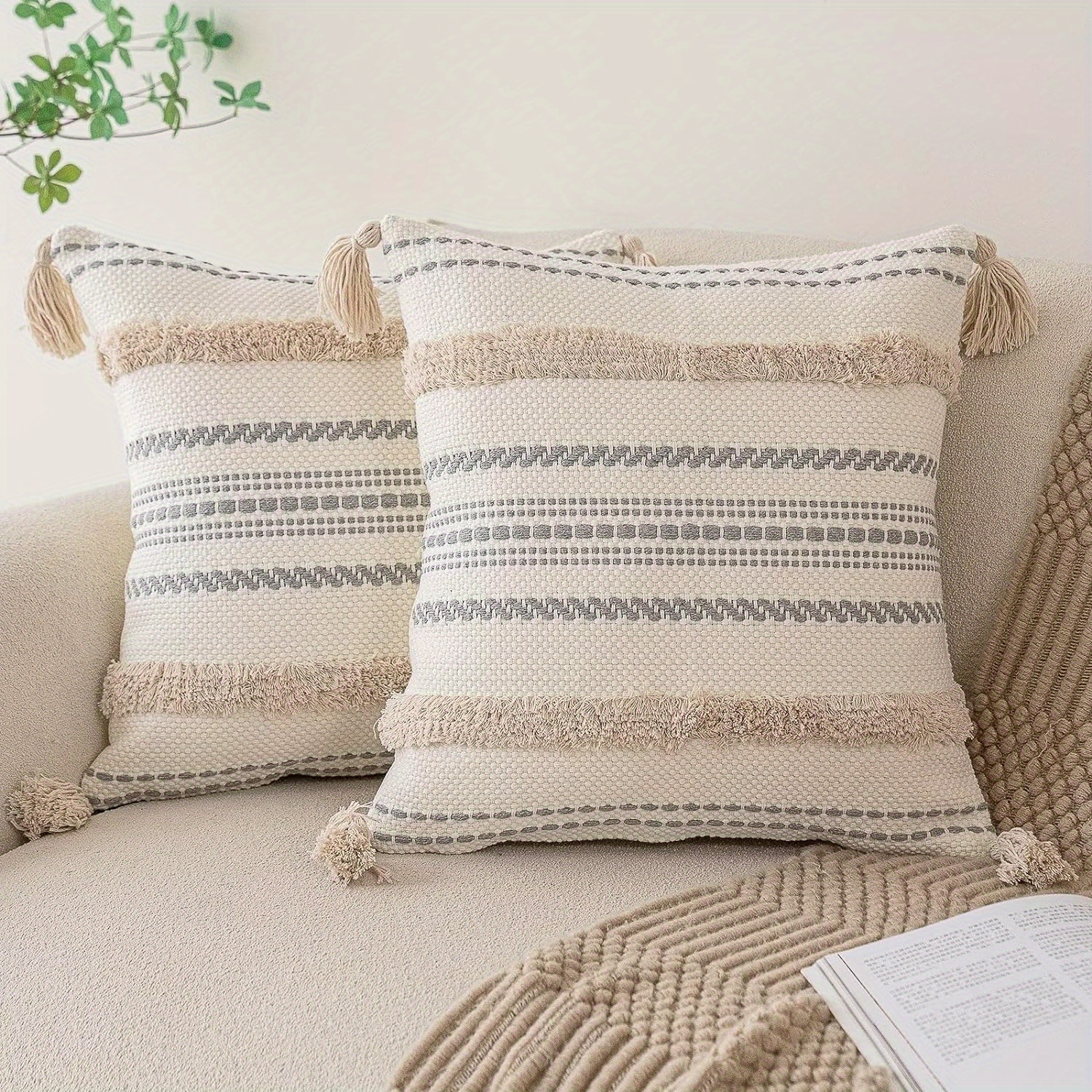 1pc Cotton Fluffy Boho Chic Throw Pillow Cover For Modern Home Neutral  Couch Bedroom Living Room Decor, Without Pillow Insert