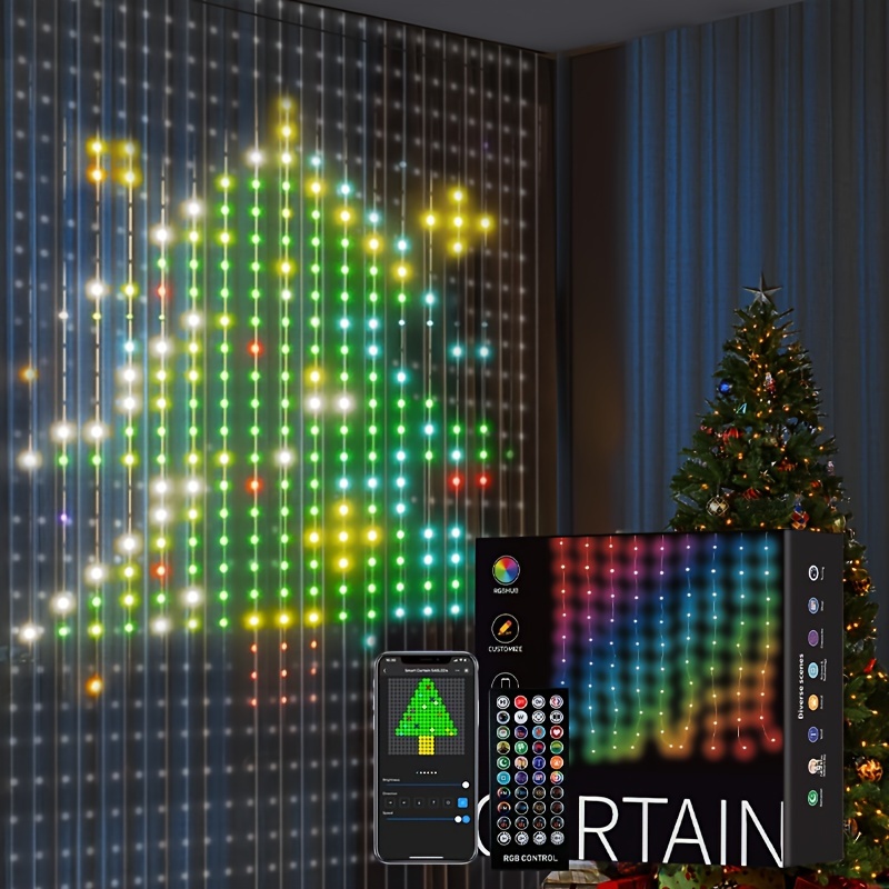 400LED Smart Christmas Tree Lights APP Control DIY Text Picture RGB String  Lights with Remote Control for Christmas, Bedroom