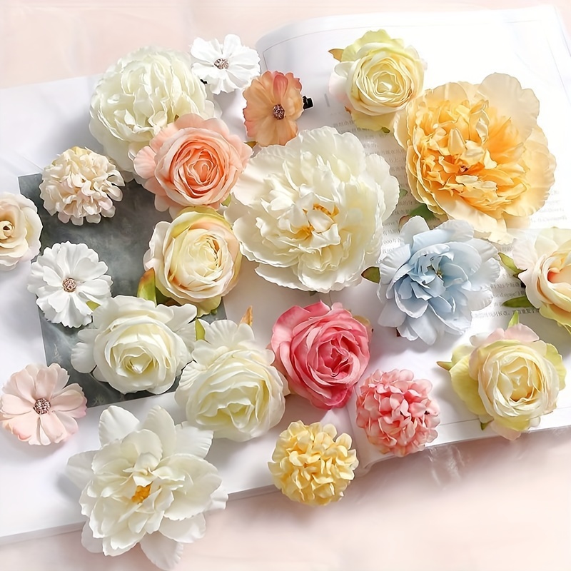 10pcs 4cm Silk Gold Artificial Rose Flower Heads Decorative Flowers for  Wedding Home Party Decoration Mini