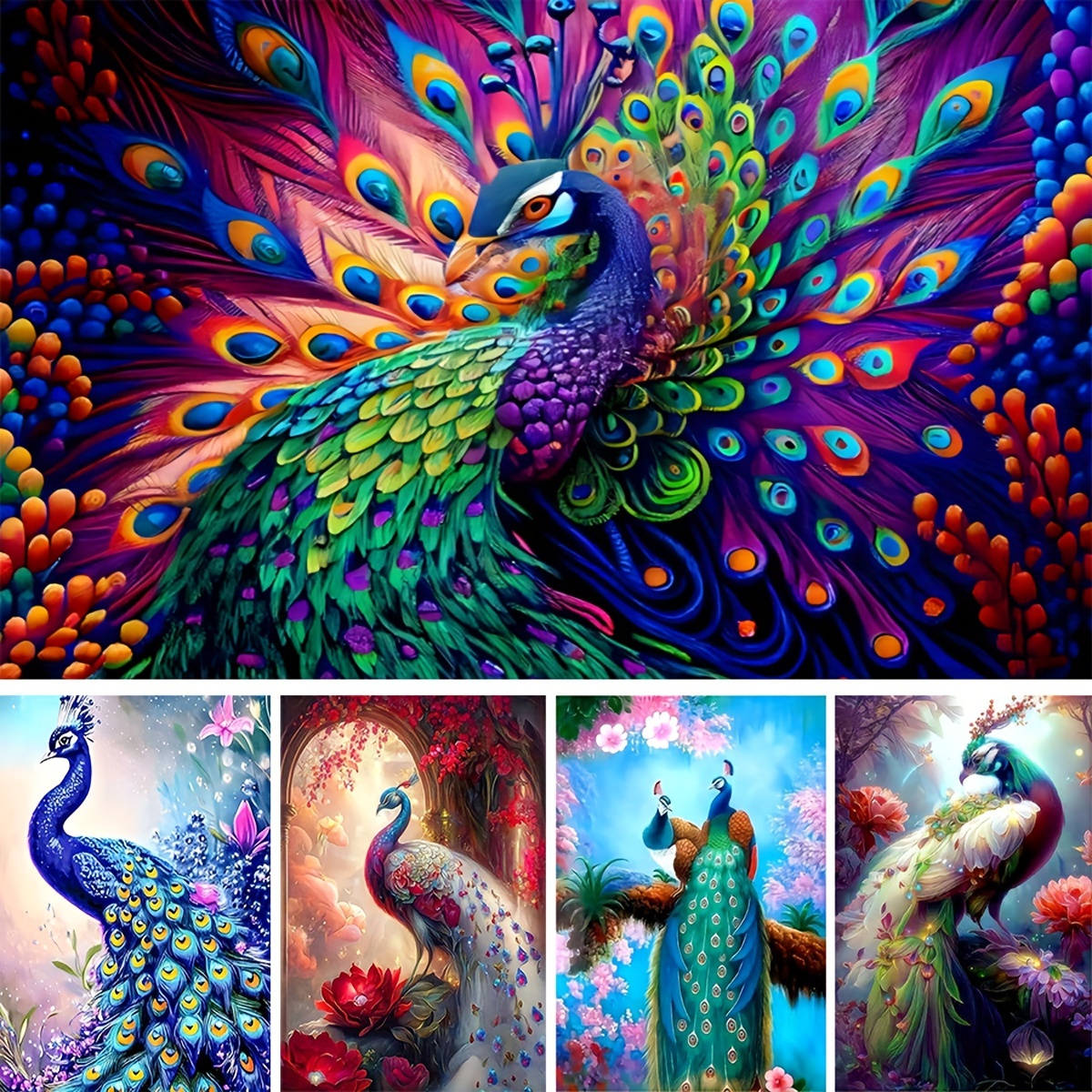 Pavo Real (40x30) - Pintura Diamante Cuadrado – Fun At Home Chile