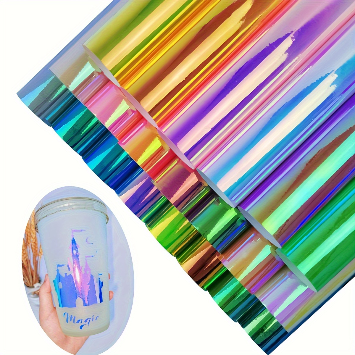 PVC Holographic Sheet Transparent Iridescent Opal Roll Vinyl Rainbow Glossy  Clear Film Mirrored Foil Laser Fabric for Craft Cutters Shoes Bag Sewing  Patchwork Window Gold 