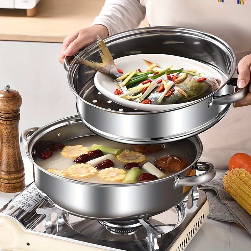 Stainless Steel 3-tier Thick Steamer Pot Soup Steam Pot Universal Cooking  Pots For Induction Cooker Gas Stove Top - Temu