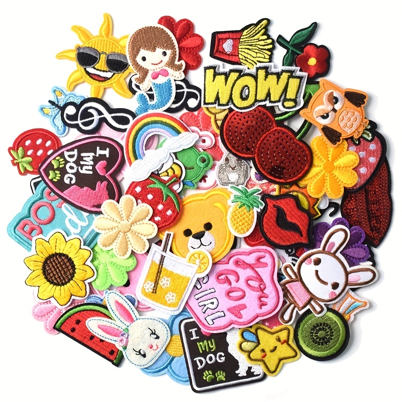 80Pcs Random Assorted Iron on Patches Cute Sew on / Iron on Embroidered