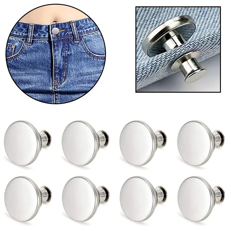  Jean Buttons Pins, 9 Pcs Adjustable Pants Button Tightener,  17mm No Sew Metal Instant Buttons Replacement to Size Down Waist  (Silver/Bronze) : Arts, Crafts & Sewing