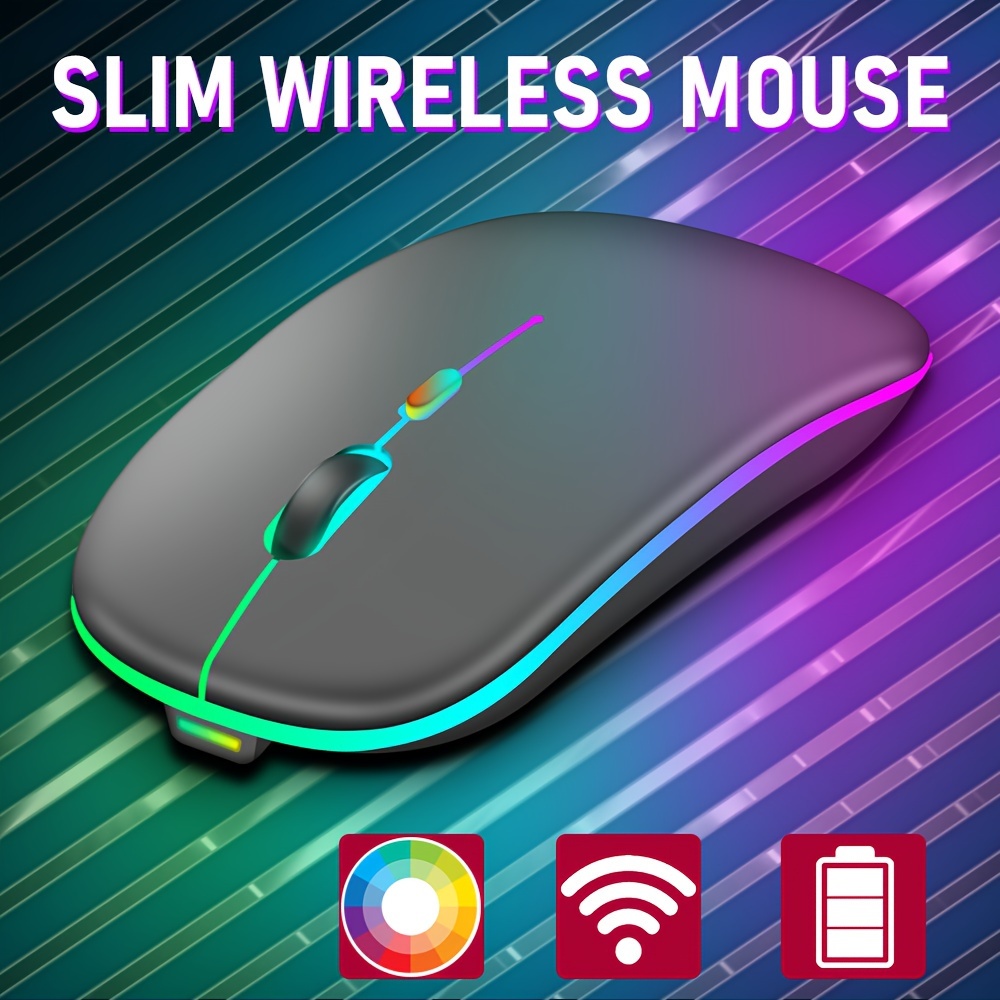 Wireless Gaming Mouse Bluetooth Mouse RGB Rechargeable 2.4G USB Cordless  Computer Mice with 7 Color Backlit, 6 Buttons & Silent Click for Laptop