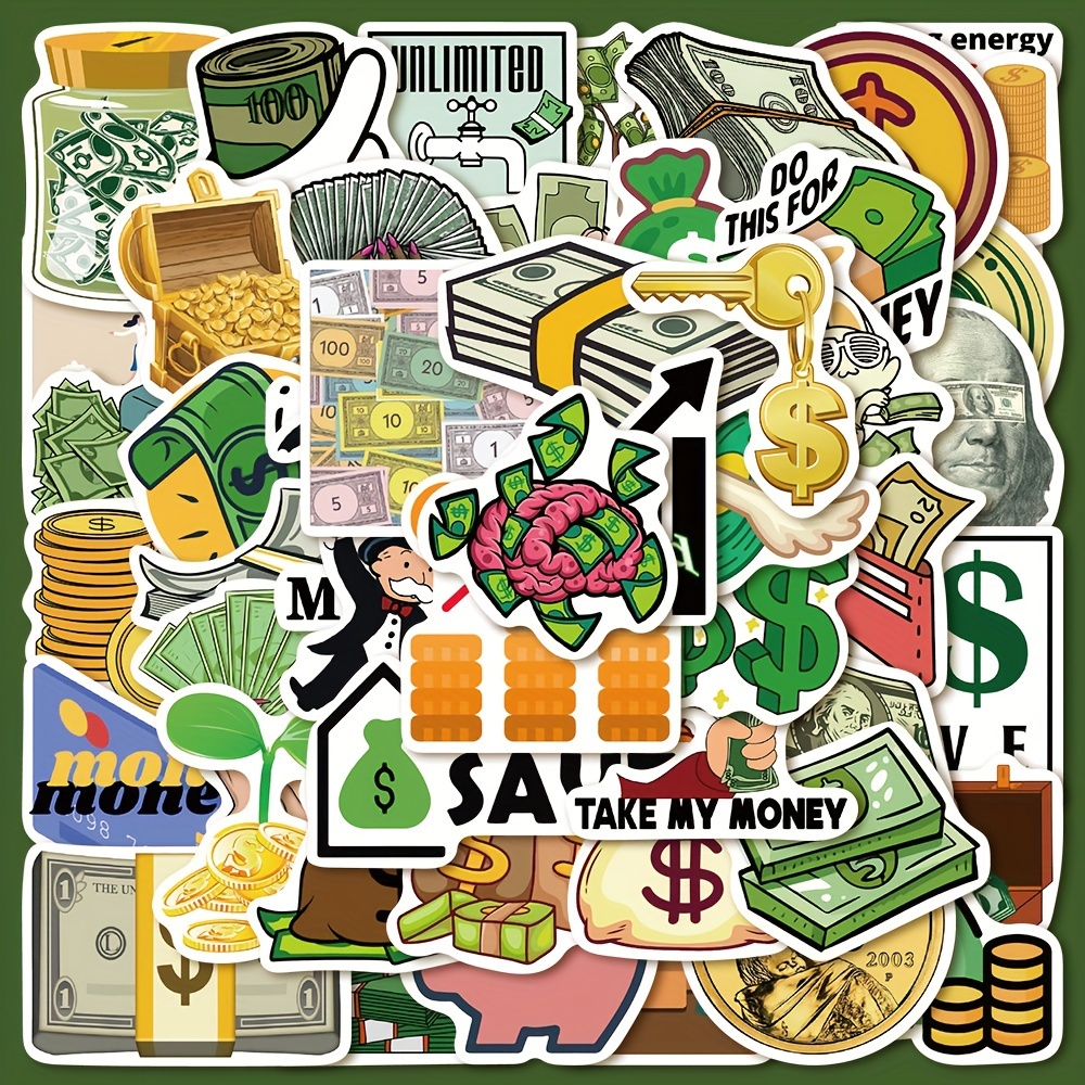 50pcs Money Stickers For Planner, Scrapbooks, Water Bottles, Money Symbol  Stickers, Love Money Party Decorations, Money Themed Party Favors, Dollar Si