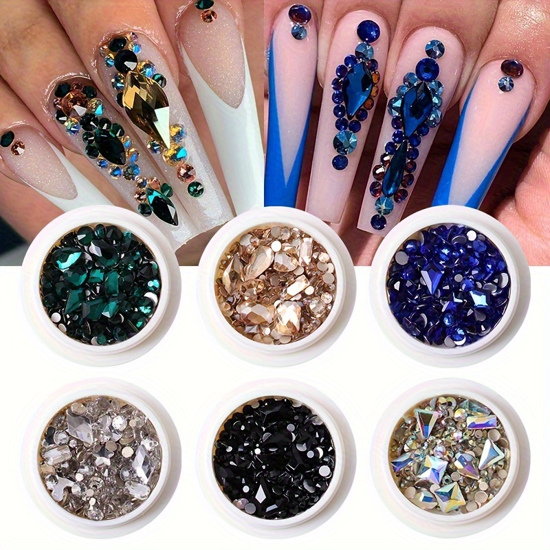 AB Glass Nail Art Rhinestones Kit With Micro Pixie Crystals, Multi Shapes  3D Flatback Nail Gems, Bling French Tips Nail Art, Sparkle Diamond Dust