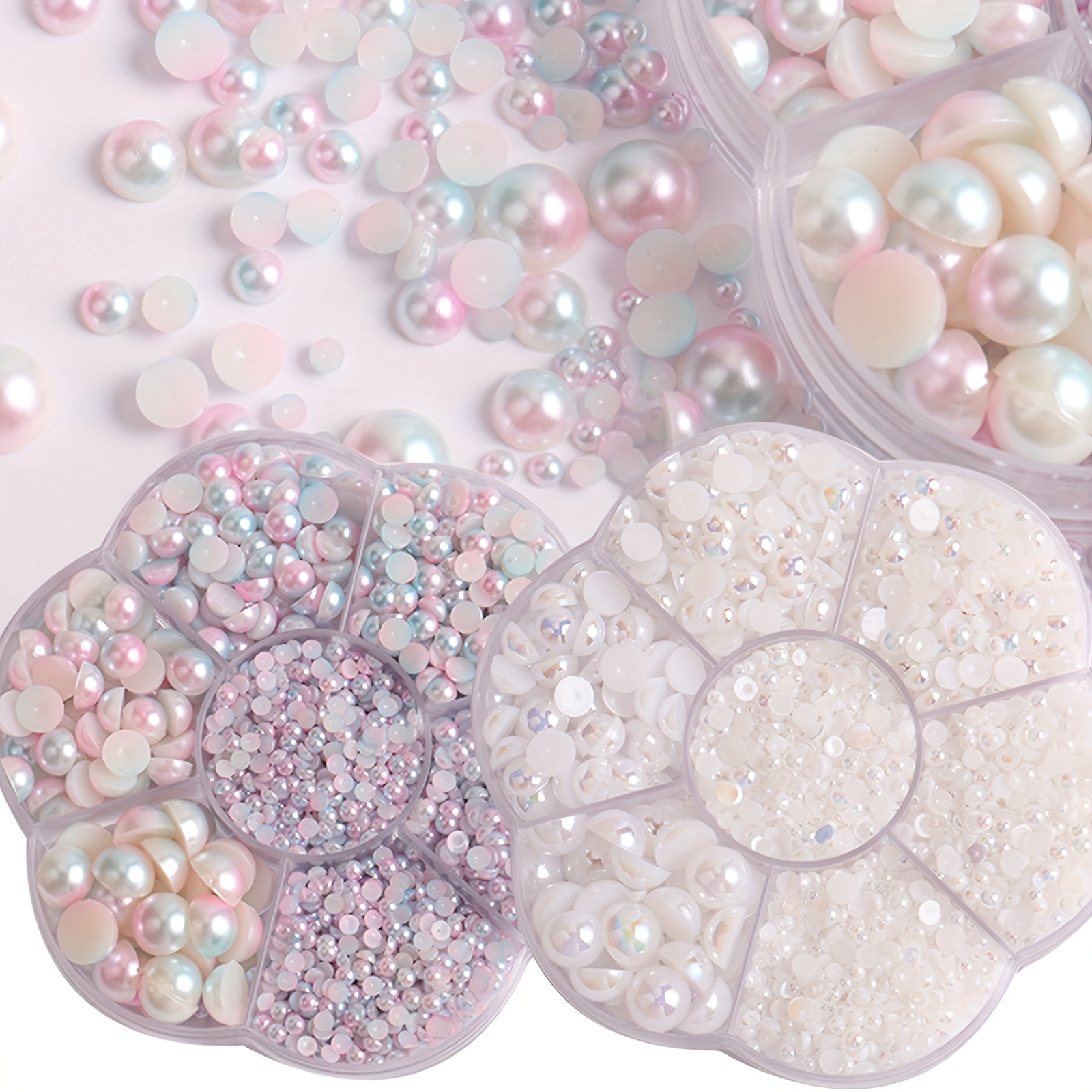 Half Bead Nail Patches Flat Back Pearl Beads Set 1 Pack Mixed Size 3-10mm  Group A