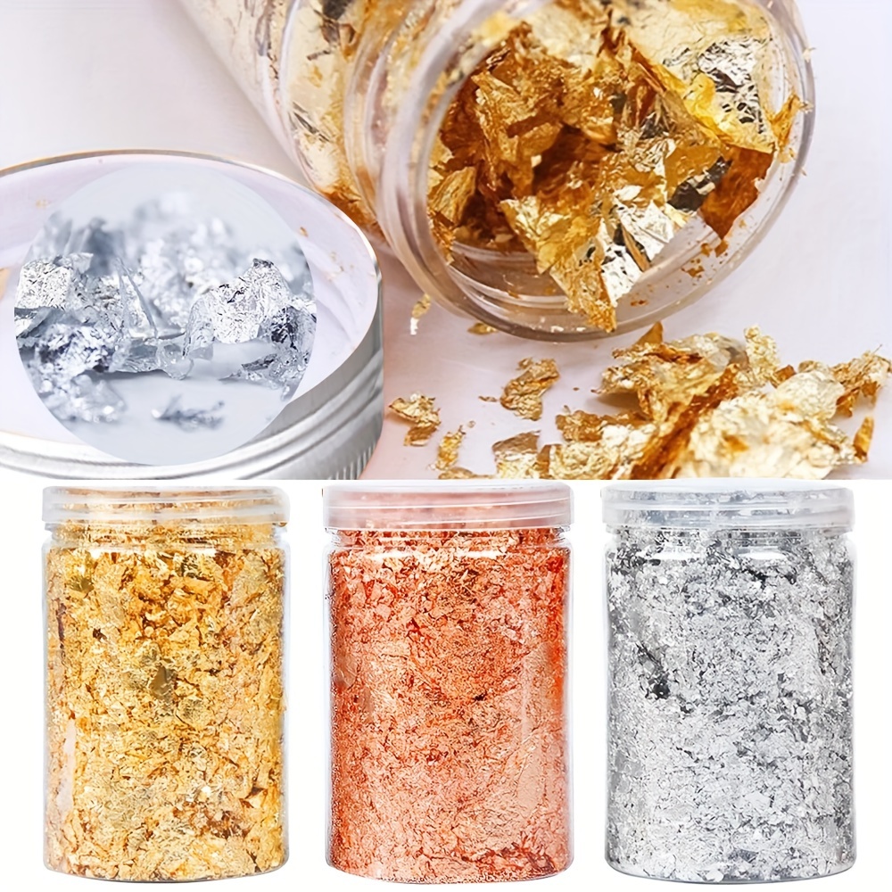 Gold Foil Flakes for Resin, Paxcoo Imitation Gold Foil Flakes Metallic Leaf  for Nails, Painting, Crafts, Slime and Resin Jewelry Making (Gold, Silver