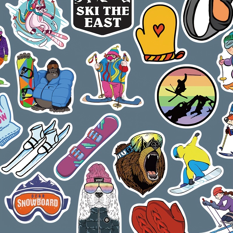  Winter Skiing Stickers Pack 50Pcs Colorful Waterproof