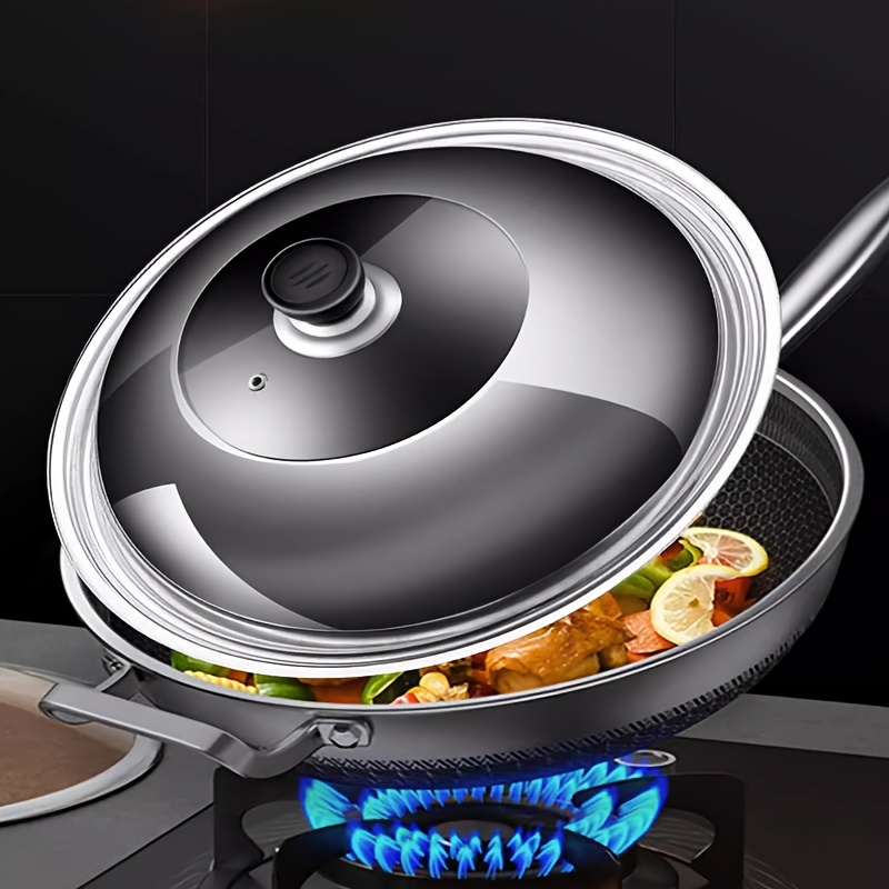Visible Cooking Wok Pan Lid Stainless Steel Universal Pan Cover Visible  Replaced Lid for Frying Wok Pot Quality Dome Wok Cover - AliExpress