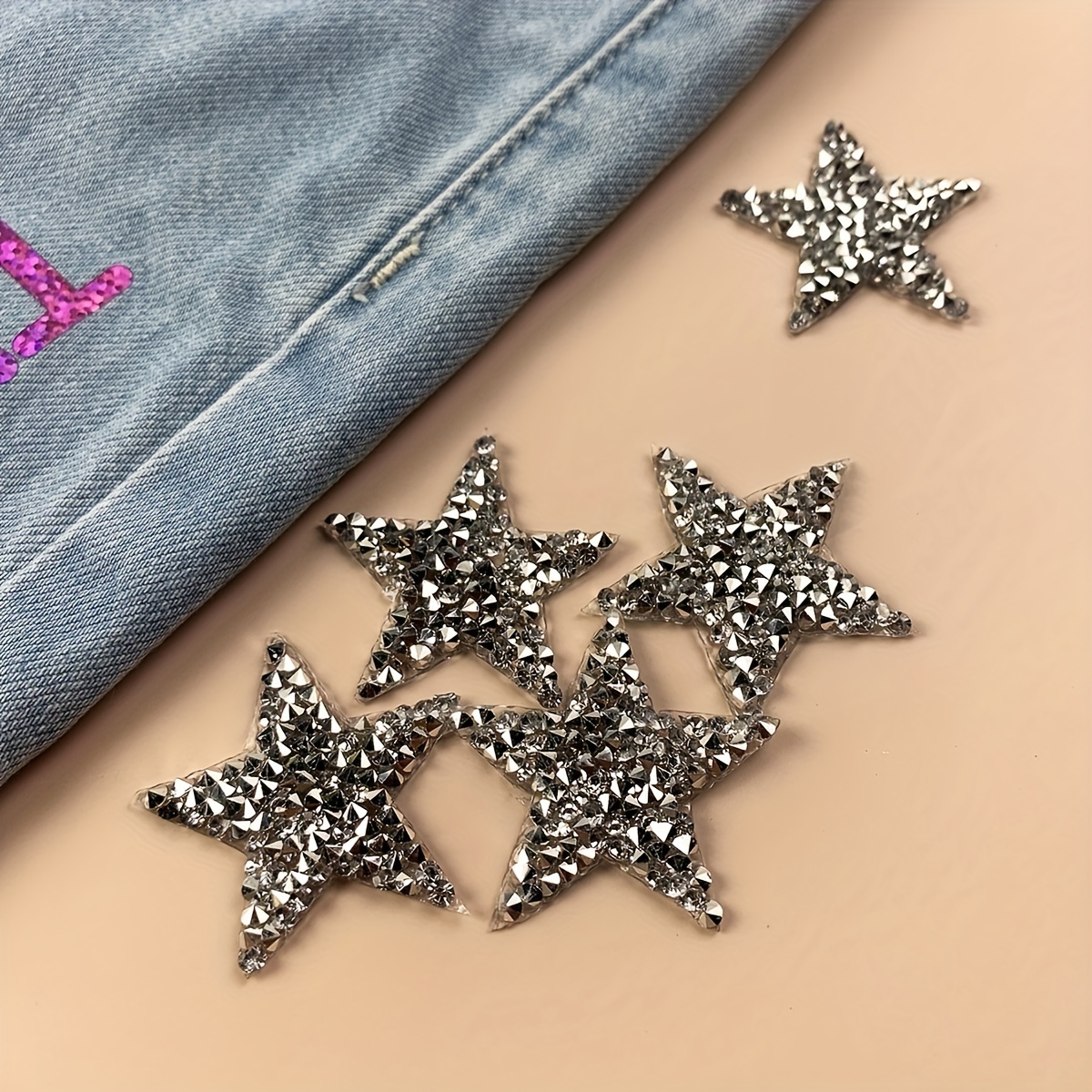 PH PandaHall 10 pcs 10 Colors Star Crystal Glitter Rhinestone Stickers Iron  on Stickers Bling Star Patches Star Appliques for Dress Jeans Hat Clothing