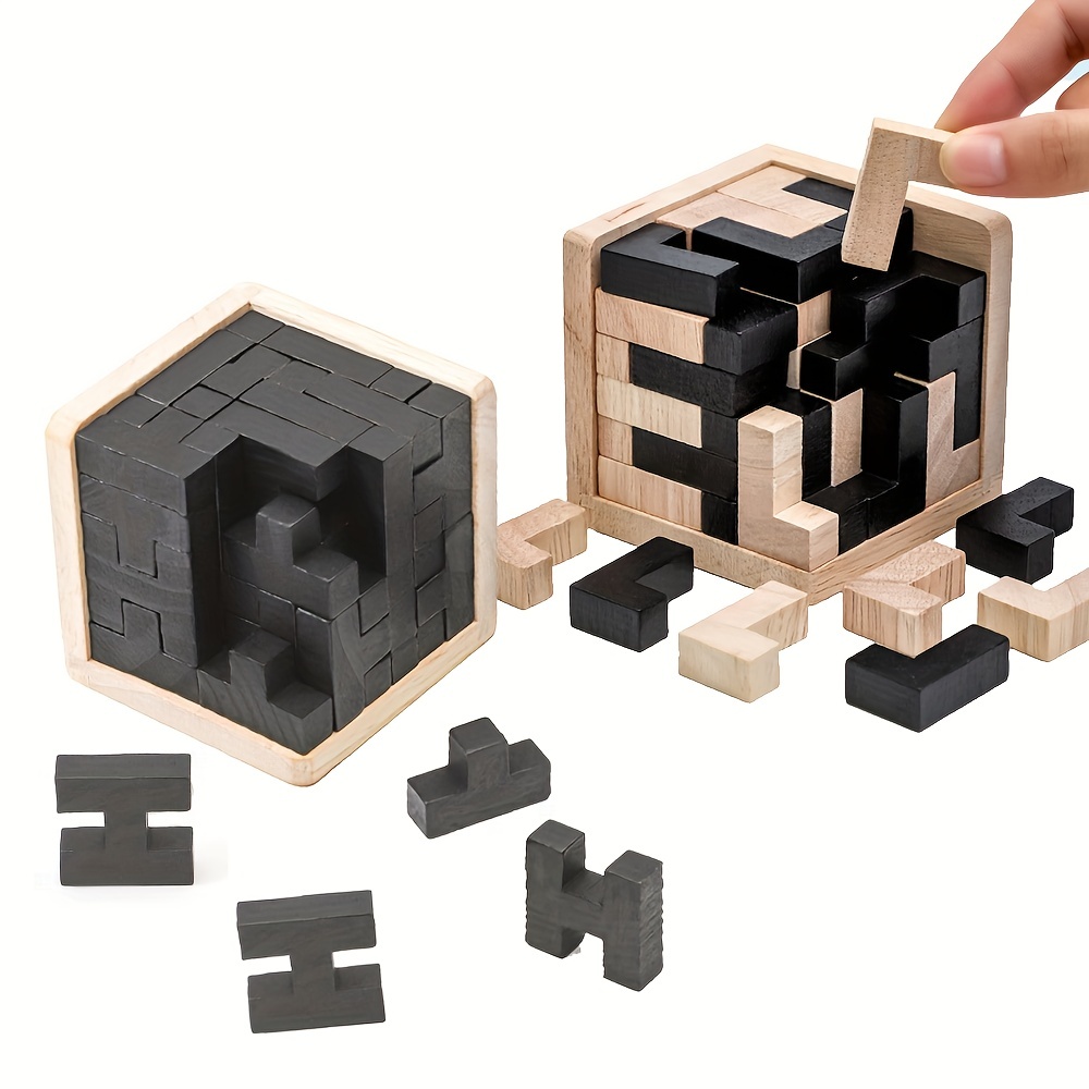 DIY Wood Block Puzzle, 1-3/4 inch Wood Cubes in Wood Tray, 4 or 9