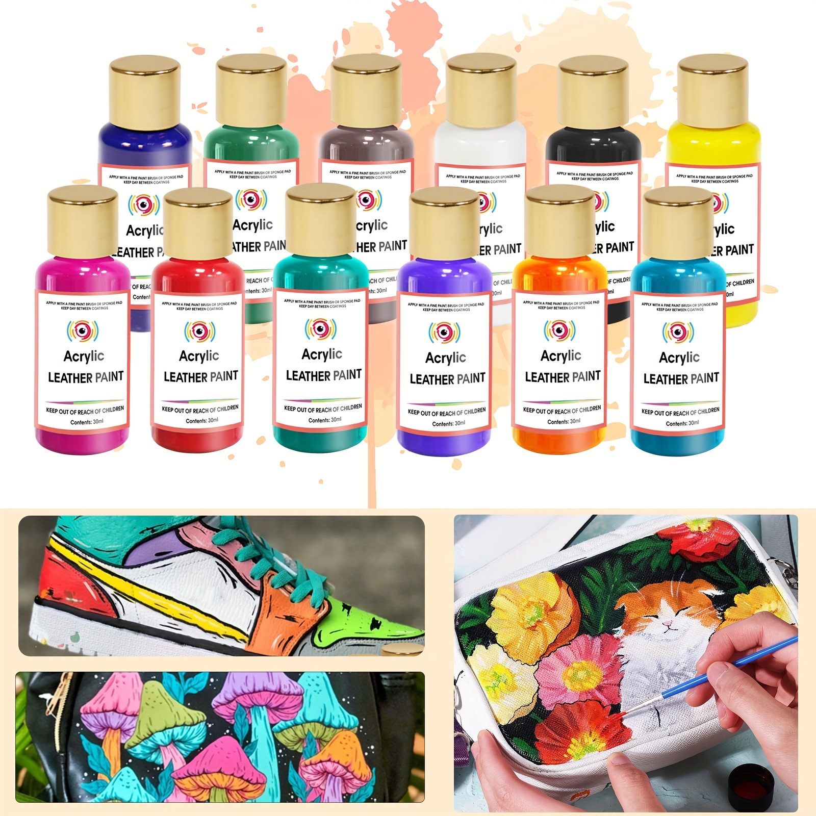 Pintura acrílica de cuero de 12 colores para zapatos y accesorios de cuero,  kit de pintura de zapatos de primera calidad para tenis, bolsos, bolsos y
