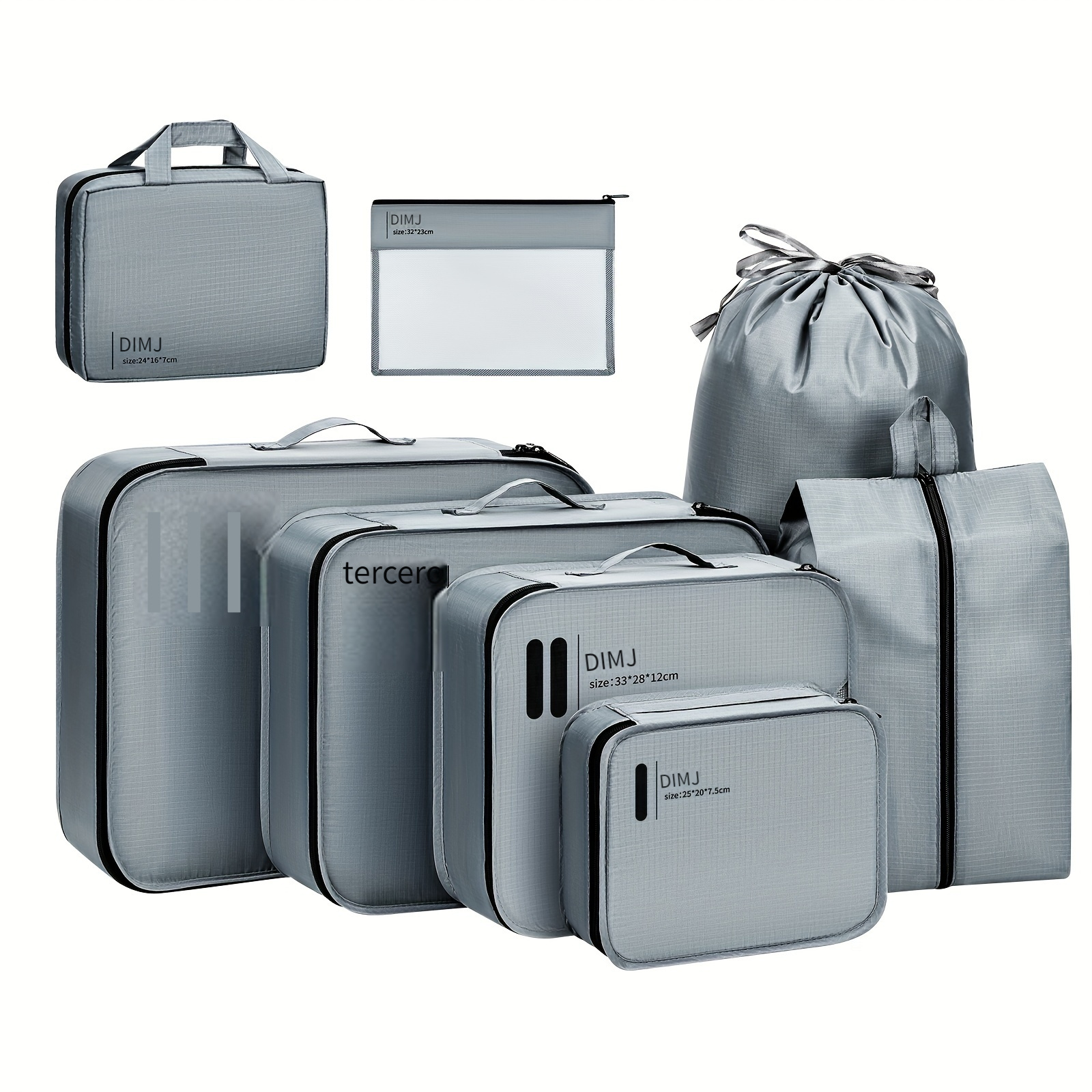  DIMJ Juego de 8 cubos de embalaje, organizadores de equipaje de  viaje, organizador de equipaje y maleta con bolsa impermeable para zapatos  y bolsa de lavandería, bolsas de compresión ligeras (gris) 