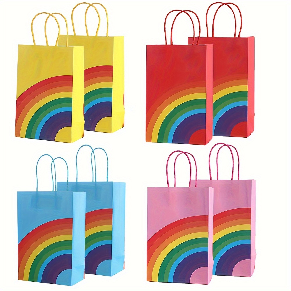 16 bolsas de regalo de fiesta de arco iris, bolsas de regalo de arcoíris  con asas, bolsas de dulces de cumpleaños, bolsas de regalo de fiesta pastel