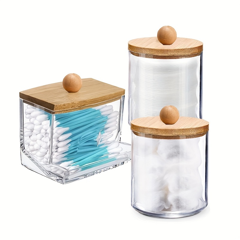 1pc Acrylic Storage Container For Balls, Swabs, Rounds, Floss & 10oz  Plastic Jars Set, For Bathroom Vanity Storage & Toiletry Organizer