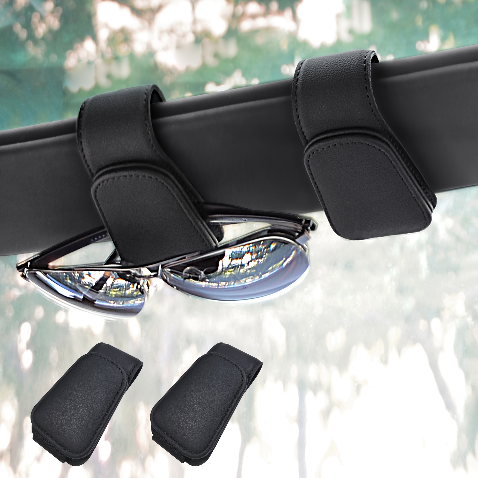 2 bolsas de soporte de gafas de sol para visera de coche soporte de gafas  de sol y clip de billete de coche - accesorios de visera de coche tirante  ajustable adecuado