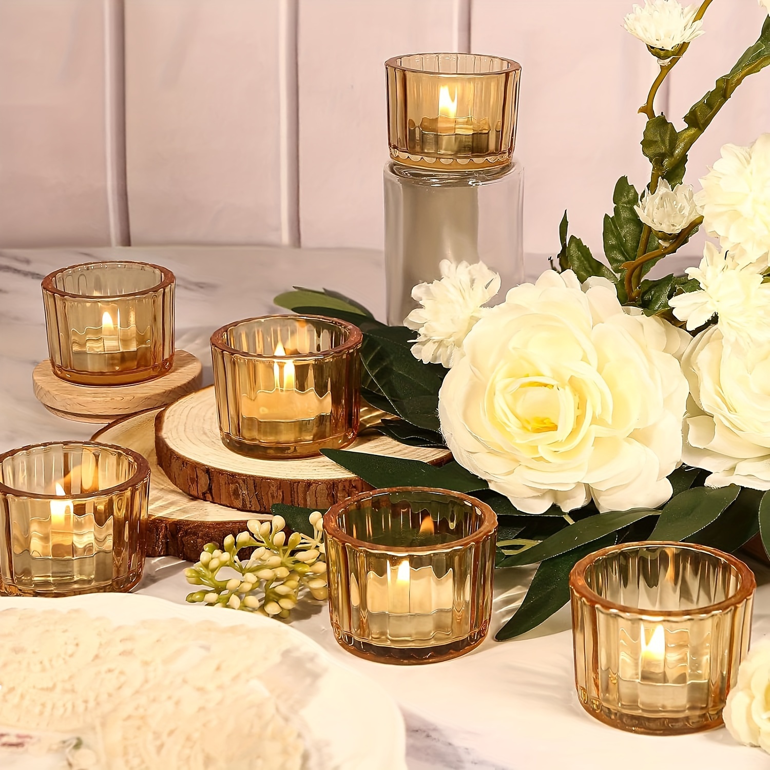  Portavelas de 3 piezas, candelabros de vidrio ámbar para velas  cónicas de 3/4 pulgadas, velas de candelita, pieza central de mesa para  bodas, comedor, sala de estar, decoración de café 