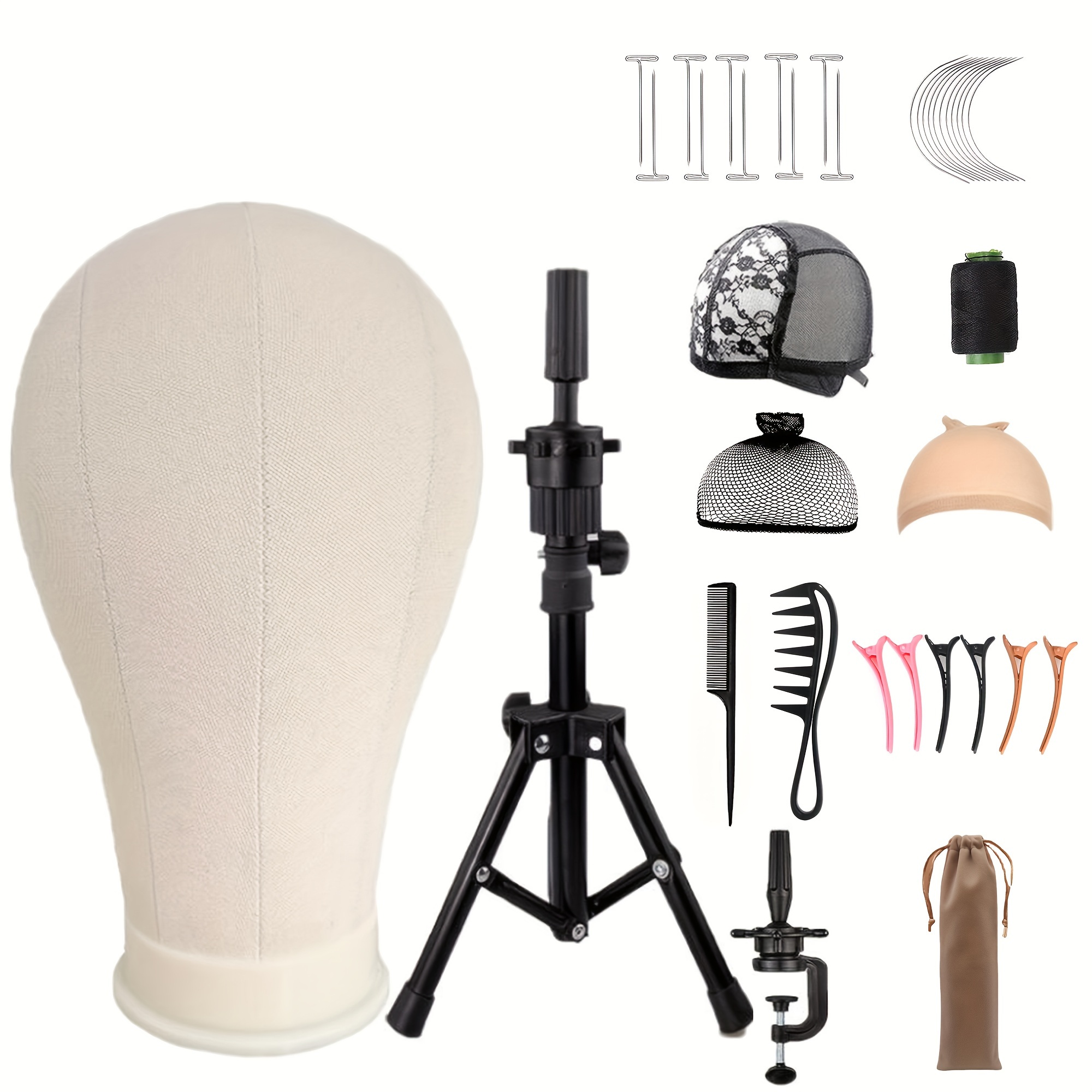 22 Inch Wig Head, Wig Stand Tripod With Head, Canvas Wig Head, Mannequin  Head For Wigs, Manikin Canvas Head Block Set For Wigs Making Display With  Wig