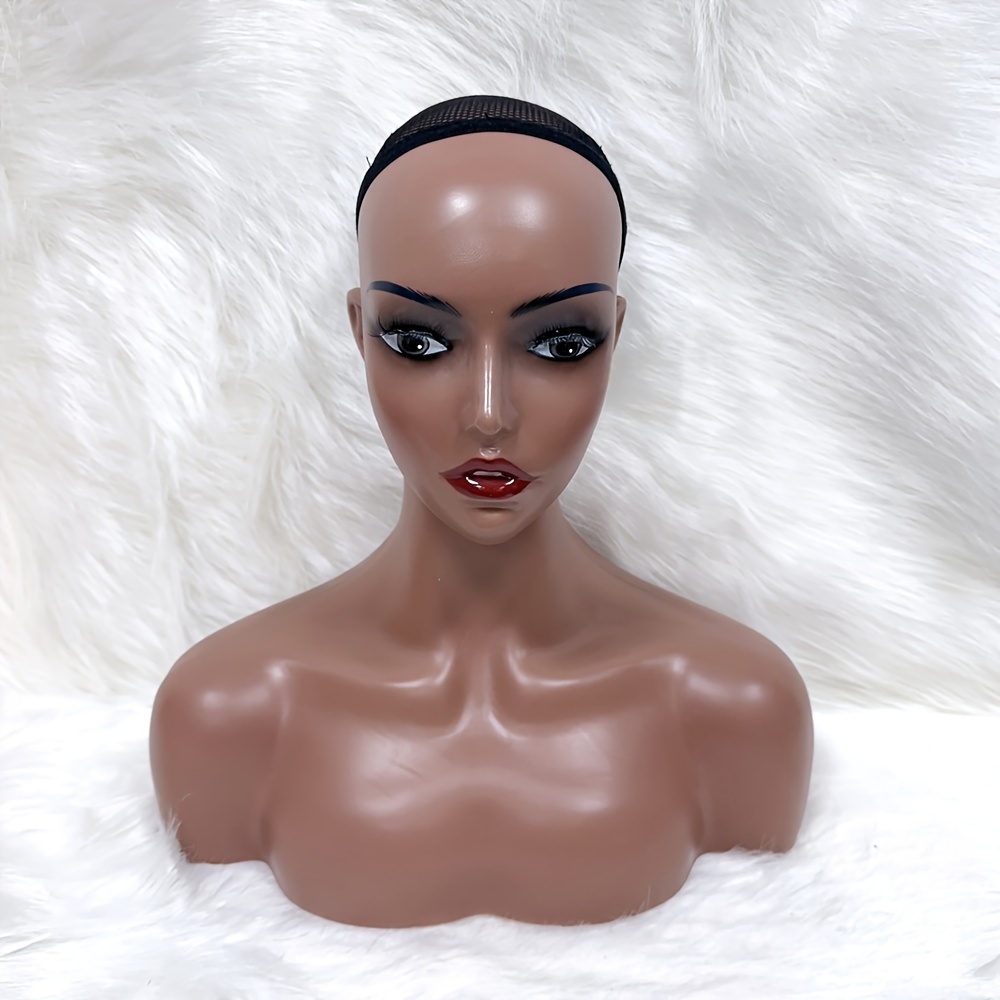 Realistic Female Mannequin Head with Shoulder Manikin PVC Head Bust Wig Head Stand for Wigs Display Making,Styling,Sunglasses,Necklace Earrings, Light