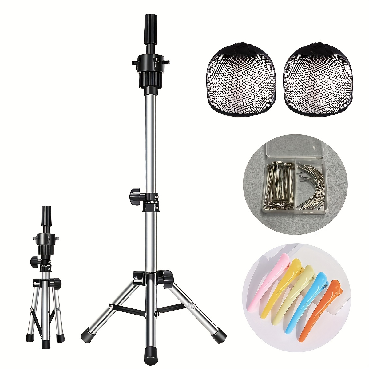 Tripod Mini Mannequin Head Stand, Wig Stand Tripod Adjustable (36.83-55.37  Cm) For Mannequin Heads Training Heads