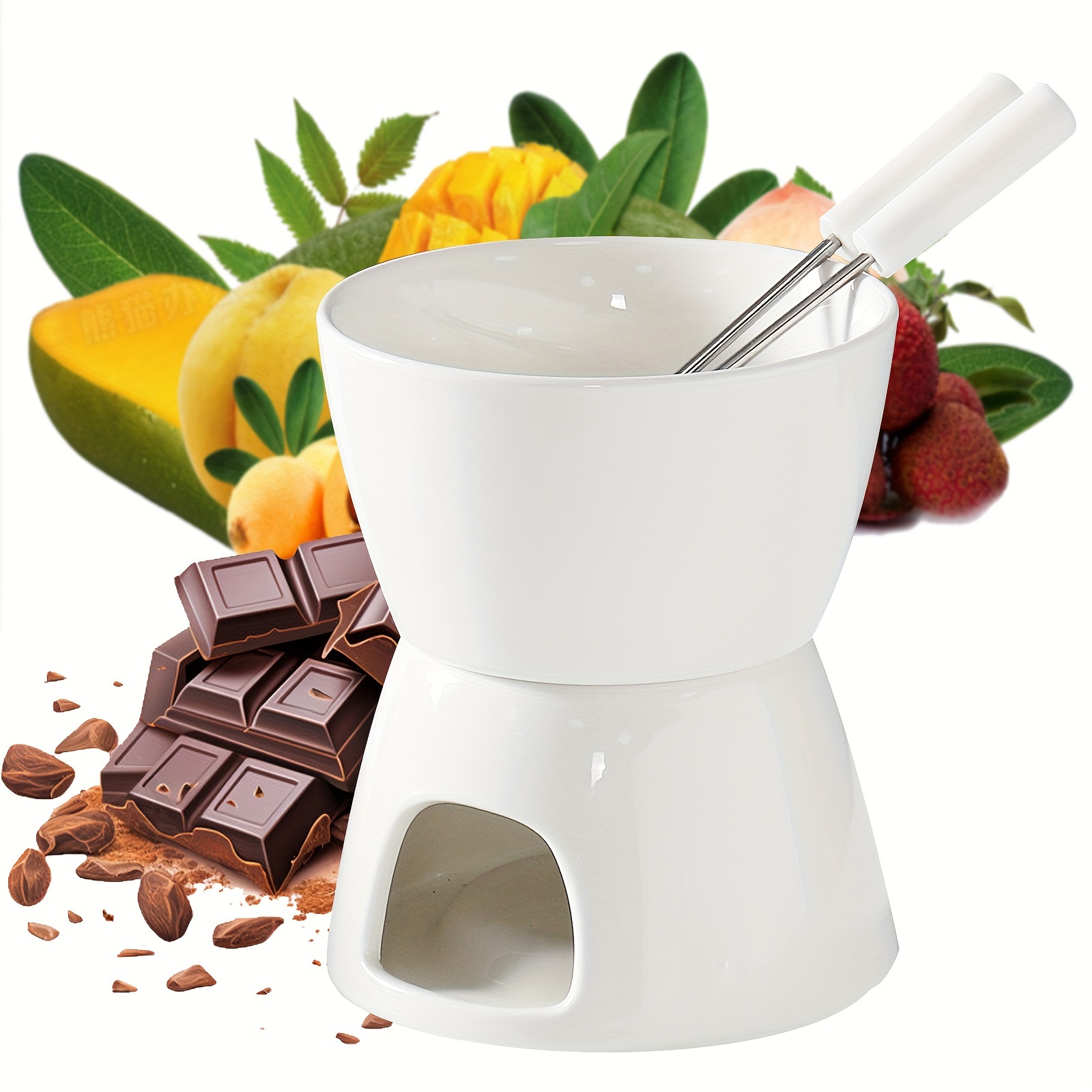 Chocolate Fondue Set Ceramic Hightea Party Serving Fondue Pot Mini Cheese  Butter Fondue With Fork Candle Warmer Chocolate Pot