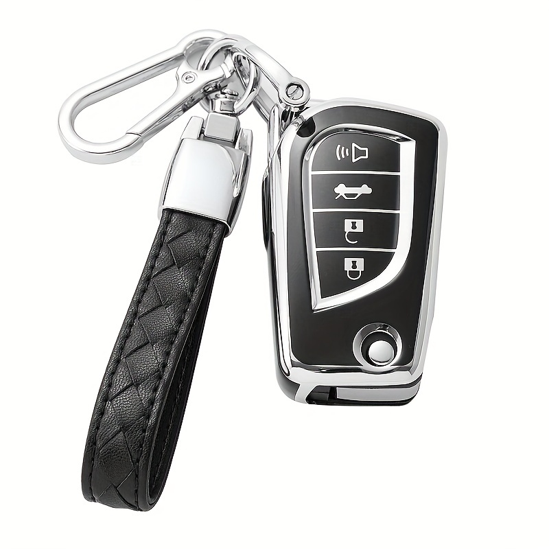 1pc Black-silver Edge Bear Keychain Cover For Toyota 4-button Key