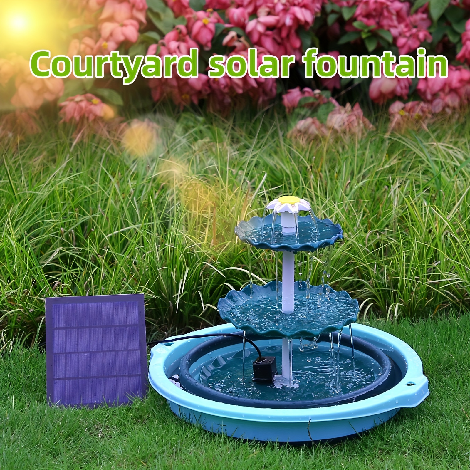 Fontaine à eau solaire d'extérieur en résine avec pompe à eau pour