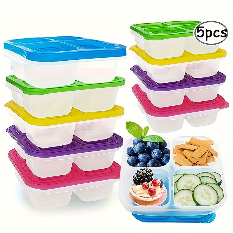 4 Compartment Meal Prep Containers With Lids Bento Snack Food Storage Box  Plastic Stackable Reusable For Meat Fruit Seasoning - Storage Boxes & Bins  - AliExpress
