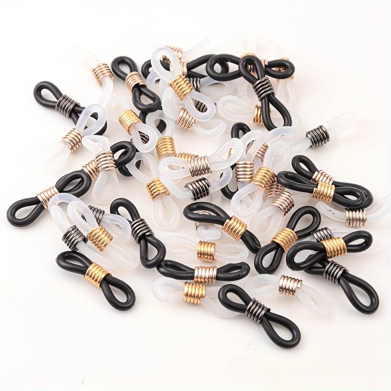 40 Pieces Eyeglass Chain Ends Adjustable Rubber Spectacle End Connectors  for Eye Glasses Holder Necklace Chain (Black and Gold) 