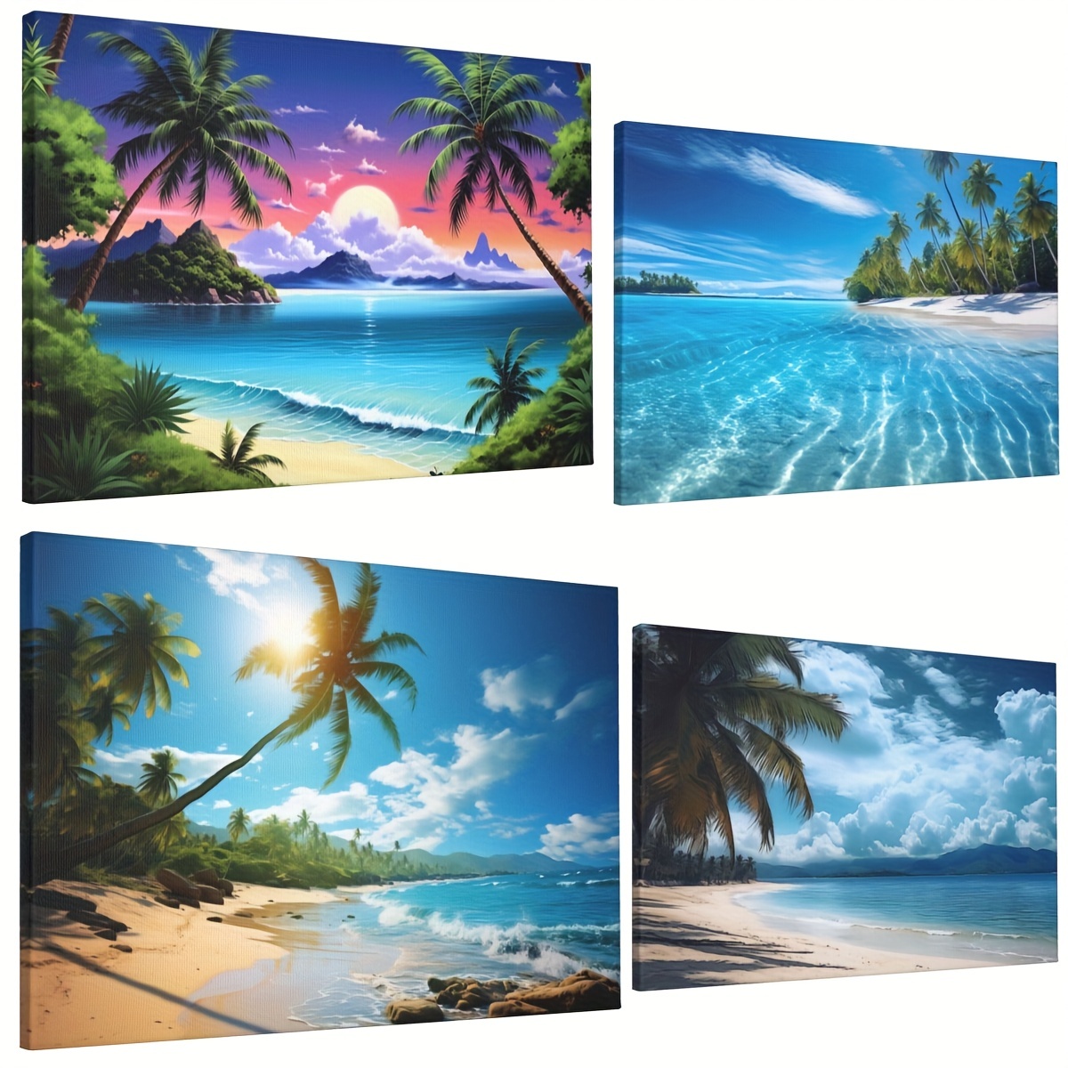 Surfboard Coconut Tree Beach Pampas Grass Wall Art Canvas Painting