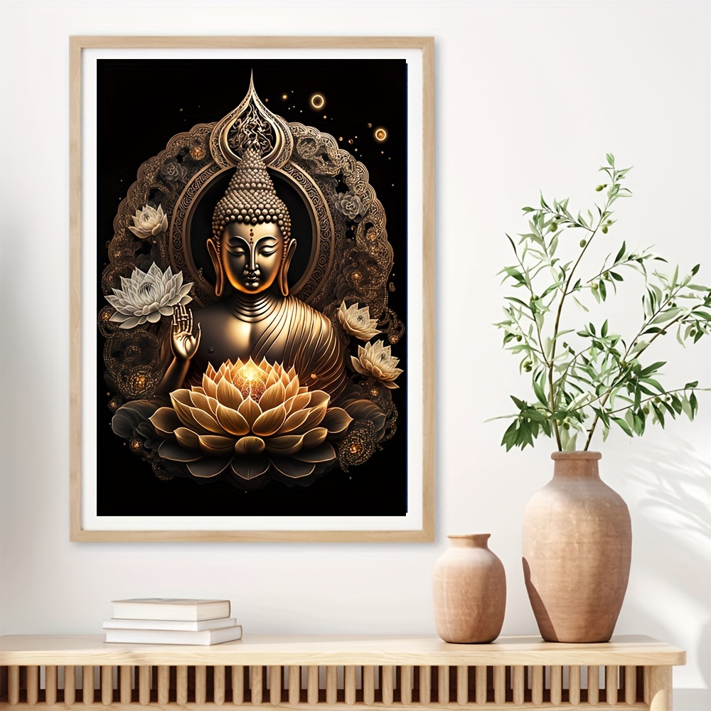  Cuadro de pintura en lienzo con estatua de Buda Dorada, póster  de meditación, arte moderno para pared, decoración del hogar, 23.6 x 31.5  in, sin marco : Hogar y Cocina