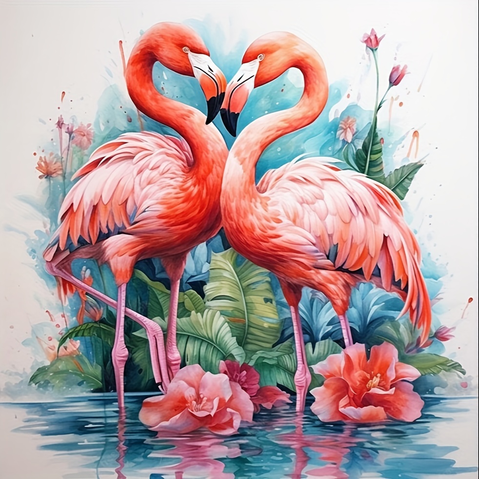 5d Diamond Painting Kits With White Frame Cartoon Flamingo - Temu