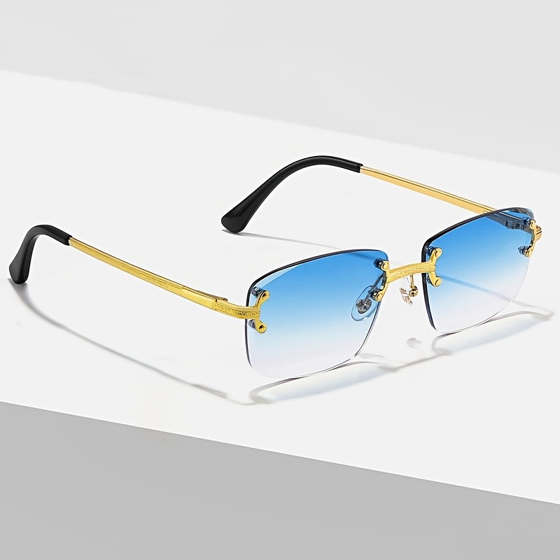 Luxury Designer Sunglasses Framless Metal Rectangle Sun Glasses Men Women Summer UV400 Eyewear,Rimless Glasses Men,Temu