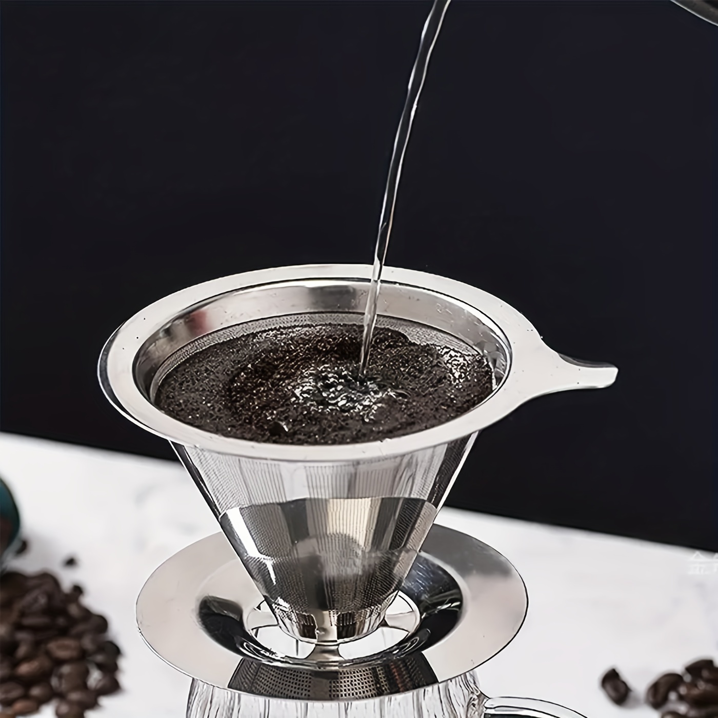 Stainless Steel Slow Drip Coffee Filter, Metal Cone Paperless, Reusable,  1-2 Cup Coffee Maker With Non-slip Cup Holder - Temu