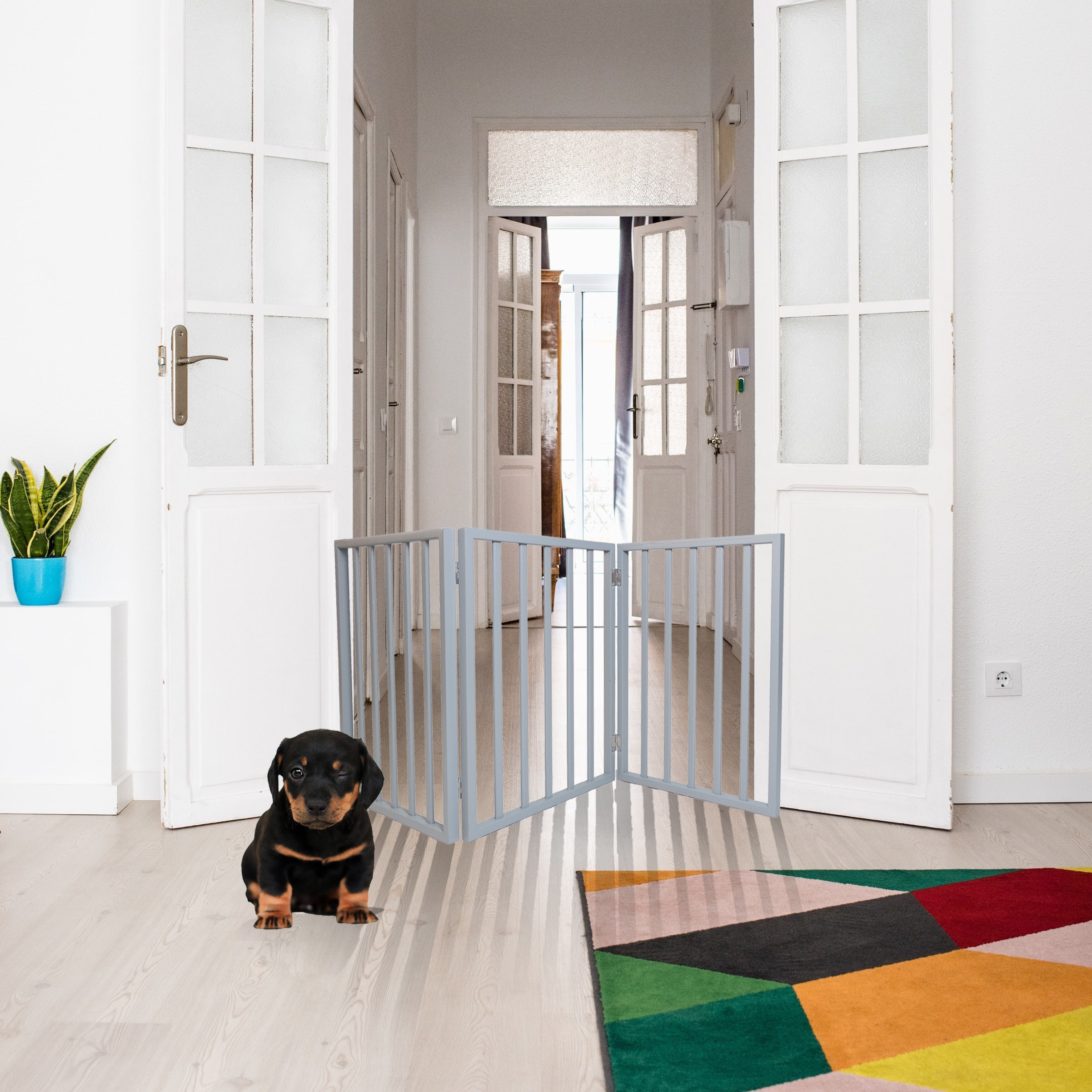 Puerta plegable independiente para perros para casa, puerta de madera extra  ancha para cachorros, escaleras para perros, puertas altas para mascotas
