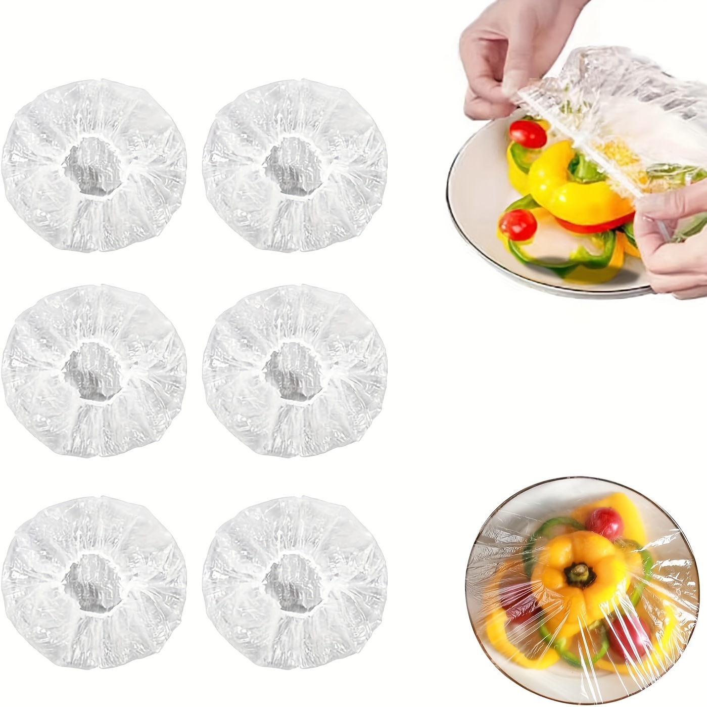 100Pcs/bag Disposable Food Cover Kitchen Refrigerator Fruit Food Protection  Dustproof Bowls Cups Caps Bag,Plastic Elastic Bowl Covers Reusable, Plasti