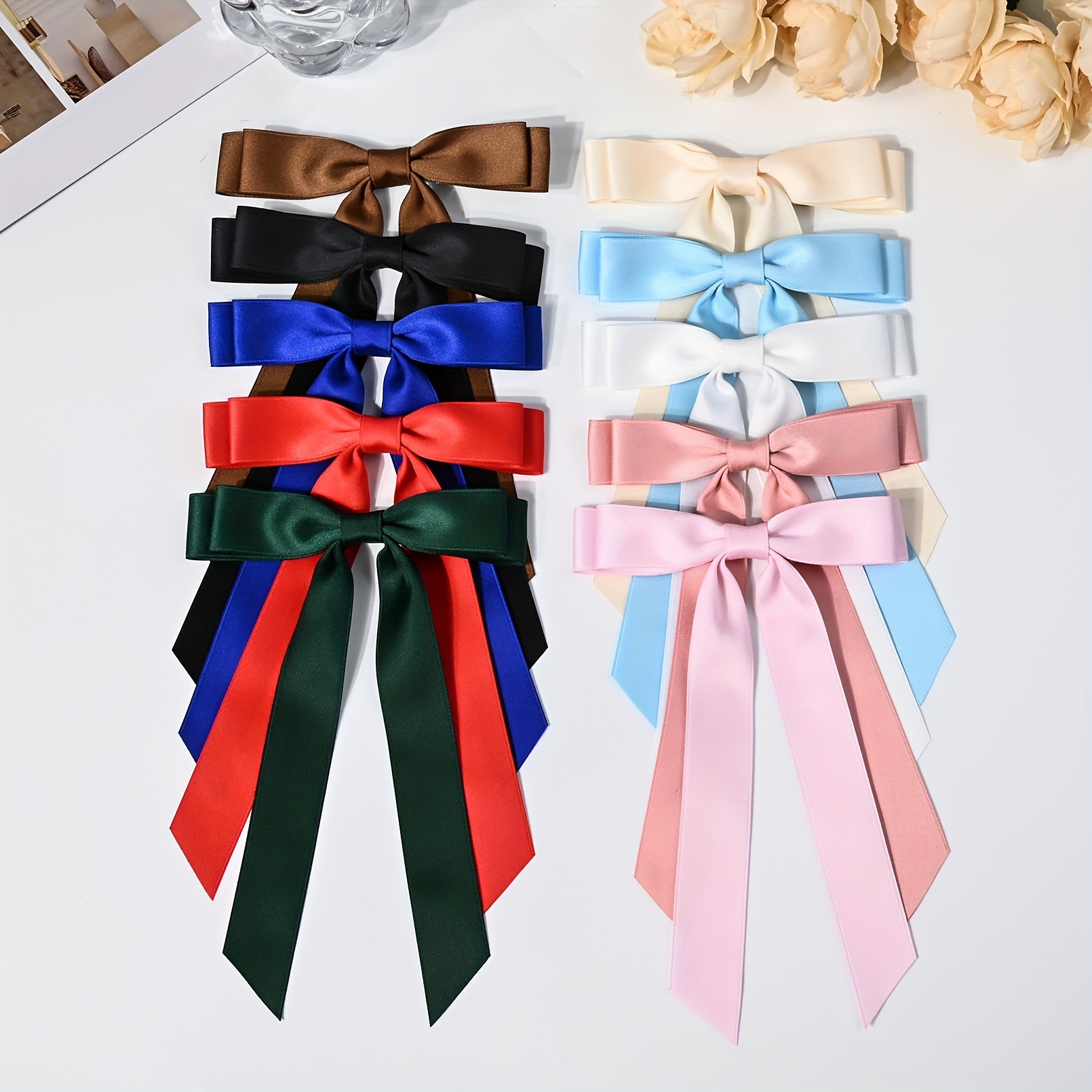 Double Layer Ribbon Bow Hair Clip Braided Long Ribbon Hair Barrettes Solid  Color